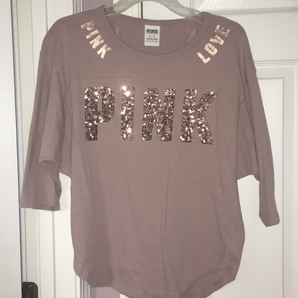 PINK Victoria's Secret Tops - Tan Sequin pink top